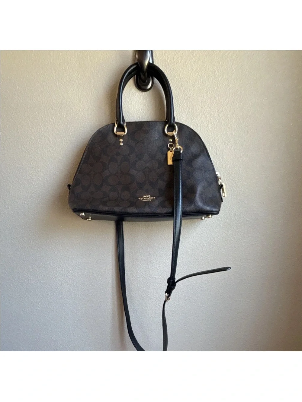 Coach Mini Sierra Satchel Signature Brown Black Crossbody Bag F27583